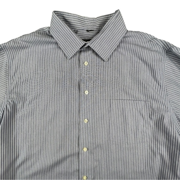 Kenneth Cole Reaction Shirt Mens Size 17-17.5 34-35 Button Down Gray Stripes - Picture 1 of 9